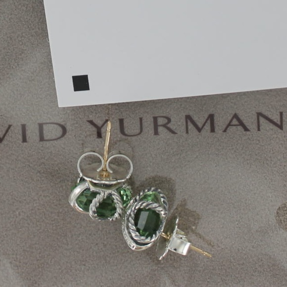 SOLD-David Yurman Diamond Prasiolite Stud Earrings - Picture 2 of 6